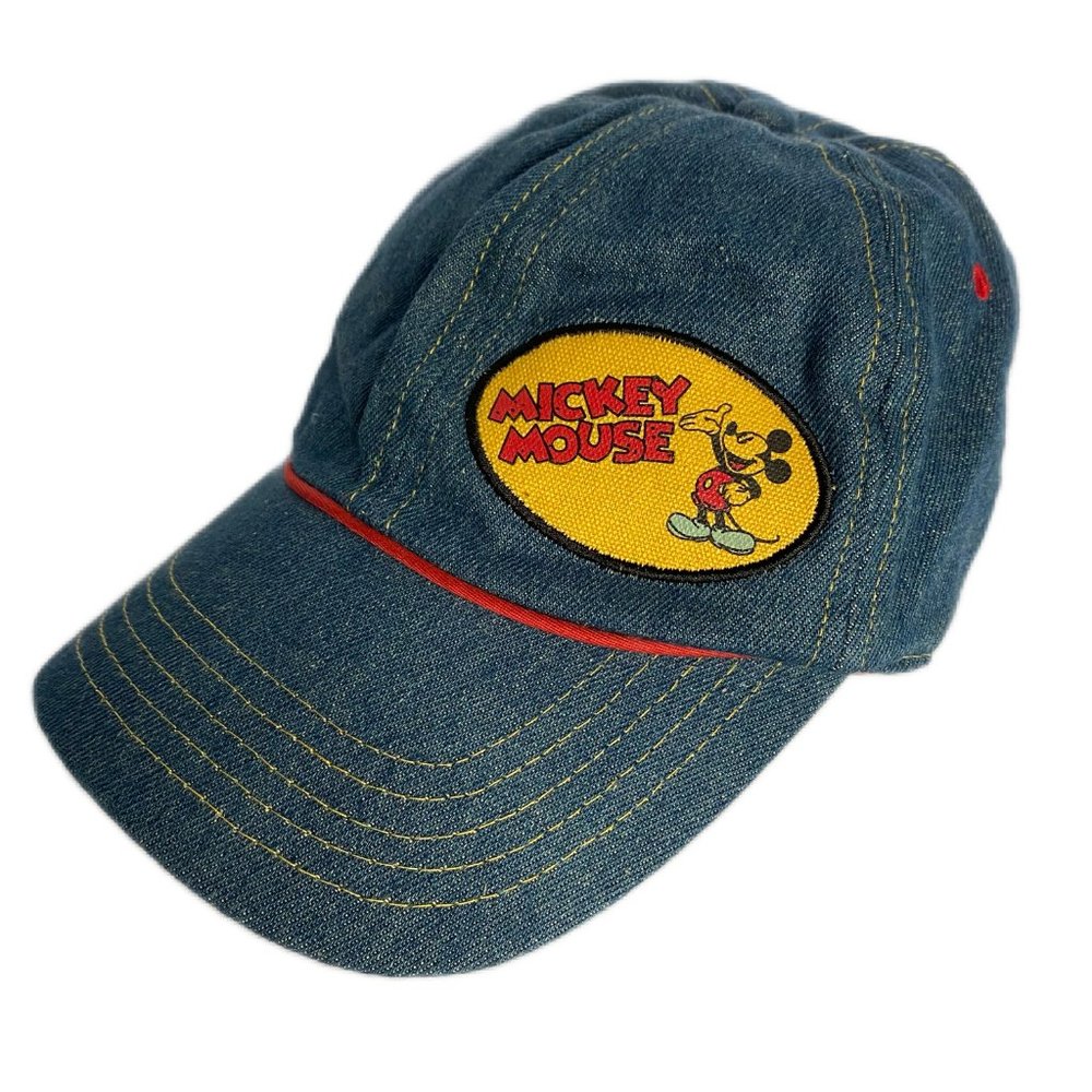 Disney World Mickey Mouse Blue Denim Adjustable Baseball Cap Hat Retro - Picture 1 of 7